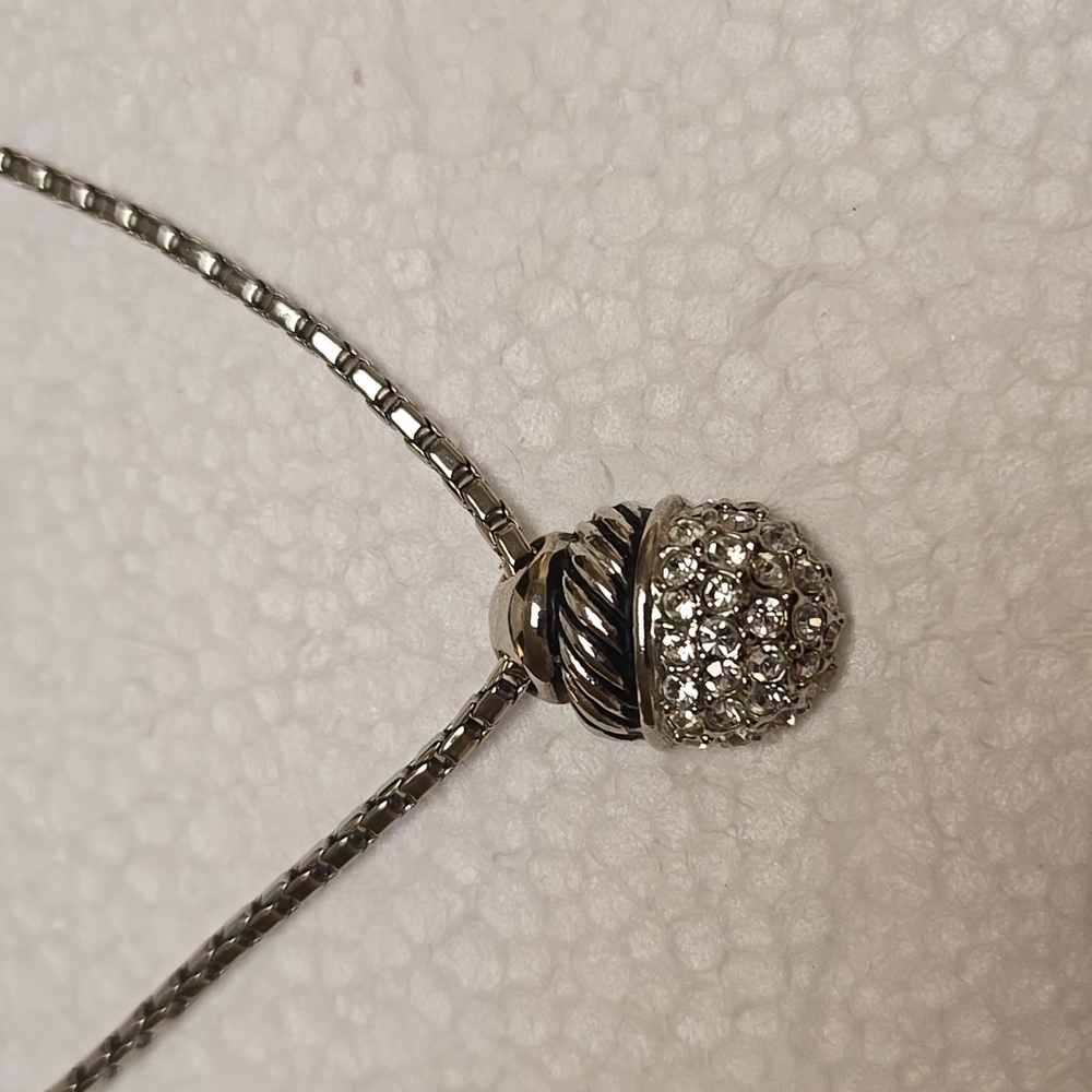Silvertone VINTAGE Necklace with Crystal Pendant